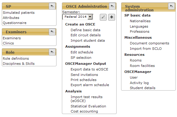 1-3: Navigation menu of the OSCE Manager.