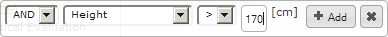 2-5: The numeric filter box with the linkage field, parameter field, comparison field and the value field.