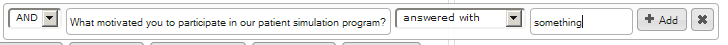 2-9: The questionnaire filter after selecting an open question, showing a text field in which text can be entered