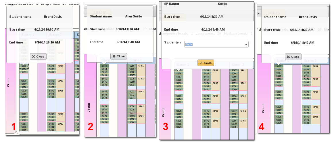 Swapping timeslots of students.