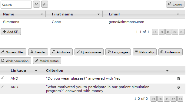 SP database with all SPs wearing glasses and motivated by money