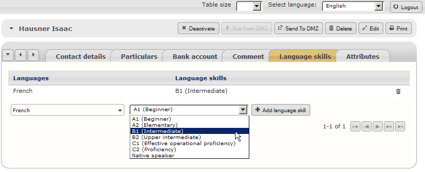 Select the language skill level