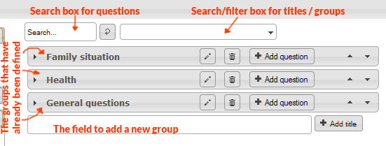 Overview of the questionnaire definition view