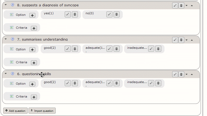 Animation showing the reordering of questions by using drag & drop.