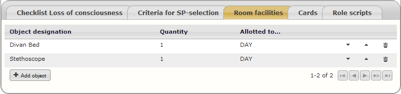 Screenshot of the room facilities table.