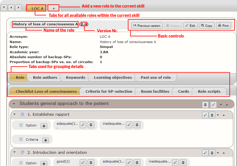 The role details view as seen when one role is defined for the selected skill