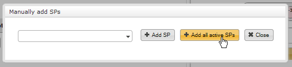 Preliminary selection of SPs by adding all active SPs to the table.