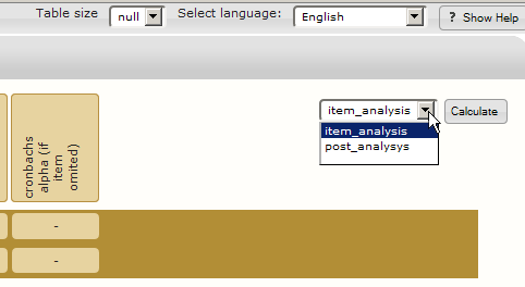 Selecting whether you want to display item_analysis or post_analysis.